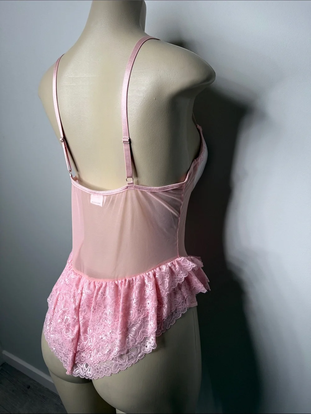 Delicate Pink Satin & Lace Teddy Bodysuit